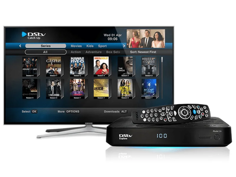 DStv Explora decoder with Catch Up on a television
